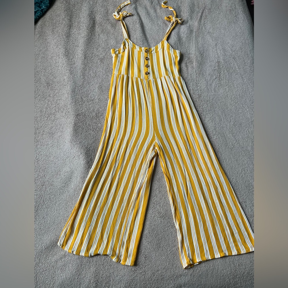 Yellow and white striped jumpsuit